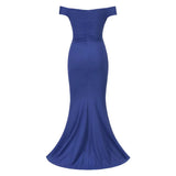 Sweetie Blue Bardot Ruched Maxi Split Dress - Fashion Genie Boutique