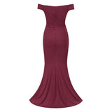 Sweetie Burgundy Bardot Ruched Maxi Split Dress - Fashion Genie Boutique
