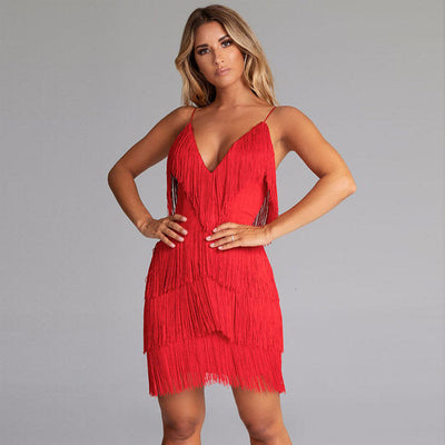Carbella Red Fringe Mini Dress - Fashion Genie Boutique