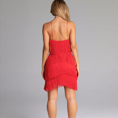 Carbella Red Fringe Mini Dress - Fashion Genie Boutique