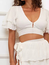 Fast Times White Chiffon Ruffle Top & Midi Skirt Co-Ord - Fashion Genie Boutique