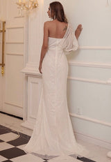 After You White One Shoulder Sequin Split Maxi Dress - Fashion Genie Boutique