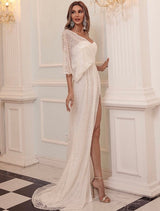 After You White One Shoulder Sequin Split Maxi Dress - Fashion Genie Boutique