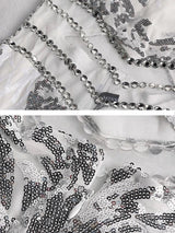 Amour White Sequin Rhinestone Embellished Fishtail Maxi Dress - Fashion Genie Boutique