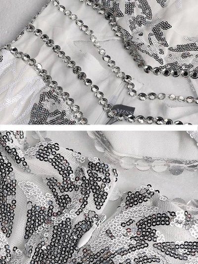 Amour White Sequin Rhinestone Embellished Fishtail Maxi Dress - Fashion Genie Boutique