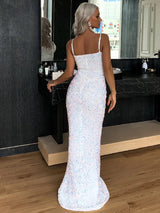 Lovers And Friends White Iridescent Sequin Fishtail Maxi Dress - Fashion Genie Boutique