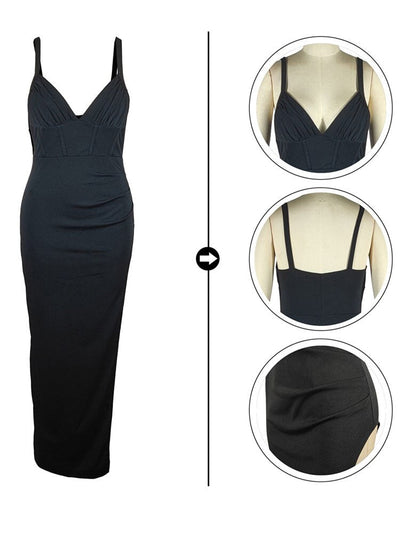 Going Off Black Slinky High Split Maxi Dress - Fashion Genie Boutique