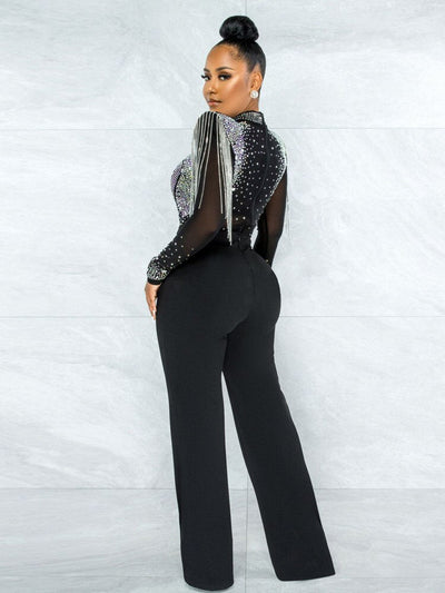 Heartbroken Black Rhinestone Embellished Mush Wide Leg Jumpsuit - Fashion Genie Boutique
