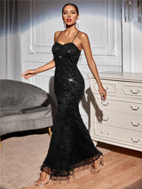 VIP Members Black Mesh Sequin Tassel Maxi Dress - Fashion Genie Boutique