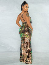 Own The Room Gold Sequin Iridescent Maxi Fishtail Dress - Fashion Genie Boutique