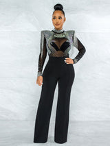 Heartbroken Black Rhinestone Embellished Mush Wide Leg Jumpsuit - Fashion Genie Boutique
