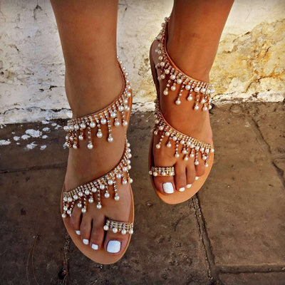 Ruby Pearl Embellished Sandals - Fashion Genie Boutique