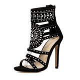 Out All Night Black Rhinestone Embellished Gladiator Heels - Fashion Genie Boutique
