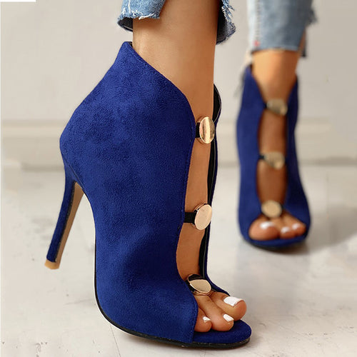 Energetic Feel Blue Suede Peep Toe Boots - Fashion Genie Boutique