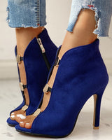 Energetic Feel Blue Suede Peep Toe Boots - Fashion Genie Boutique