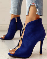 Energetic Feel Blue Suede Peep Toe Boots - Fashion Genie Boutique