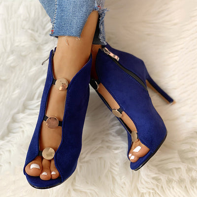 Energetic Feel Blue Suede Peep Toe Boots - Fashion Genie Boutique