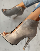Energetic Feel Grey Suede Peep Toe Boots - Fashion Genie Boutique