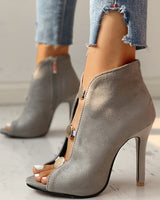 Energetic Feel Grey Suede Peep Toe Boots - Fashion Genie Boutique