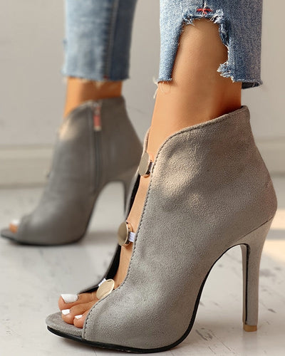 Energetic Feel Grey Suede Peep Toe Boots - Fashion Genie Boutique