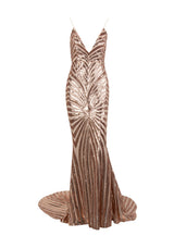 Ecstasy Gold Plunge Sequin Maxi Fishtail Gown Dress - Fashion Genie Boutique