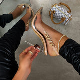 Sweet Temptations Beige Chain Rhinestone Stiletto Heels - Fashion Genie Boutique