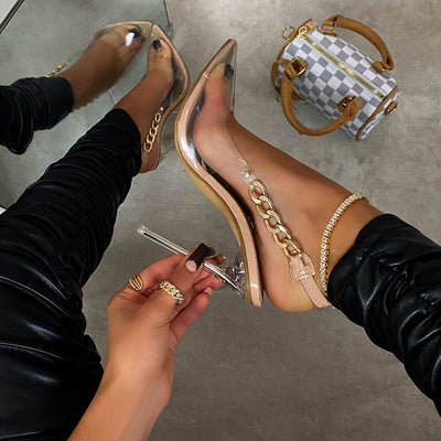 Sweet Temptations Beige Chain Rhinestone Stiletto Heels - Fashion Genie Boutique