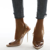 Sweet Temptations Beige Chain Rhinestone Stiletto Heels - Fashion Genie Boutique
