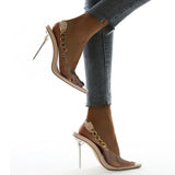 Sweet Temptations Beige Chain Rhinestone Stiletto Heels - Fashion Genie Boutique