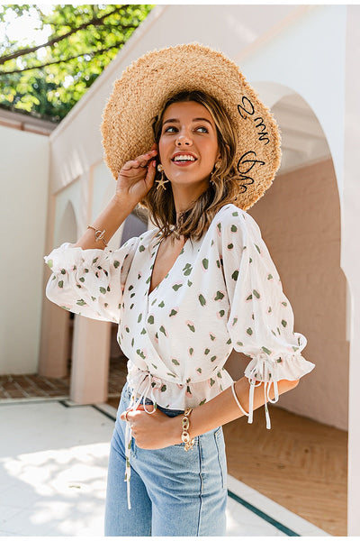 Catchy Confidence White Print Wrap Top - Fashion Genie Boutique
