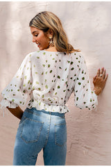 Catchy Confidence White Print Wrap Top - Fashion Genie Boutique