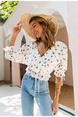 Catchy Confidence White Print Wrap Top - Fashion Genie Boutique