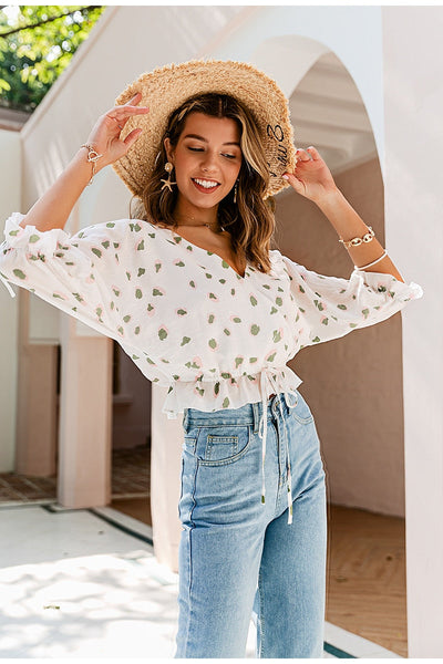 Catchy Confidence White Print Wrap Top - Fashion Genie Boutique