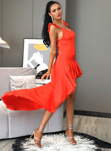 Weekend Glitz Red Ruffle Dipped Hem Dress - Fashion Genie Boutique