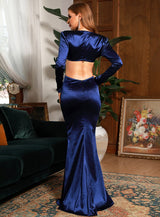 Touch Of Glamour Navy Long Sleeve Maxi Fishtail Dress - Fashion Genie Boutique