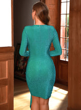 Poor The Bubbly Green Plunge Long Sleeve Mini Dress - Fashion Genie Boutique