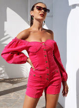 Love You Pink Strapless Long Sleeve Playsuit - Fashion Genie Boutique