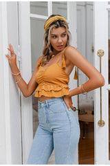 Beauty Queen Orange Ruffle Crop Top - Fashion Genie Boutique