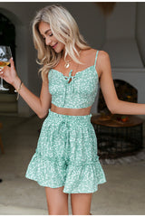 Daydream Green Floral Crop Top & Shorts Co-Ords - Fashion Genie Boutique