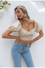 Daily Devotion Yellow Bardot Gingham Crop Top - Fashion Genie Boutique