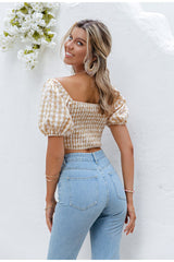 Daily Devotion Yellow Bardot Gingham Crop Top - Fashion Genie Boutique