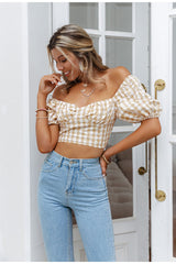 Daily Devotion Yellow Bardot Gingham Crop Top - Fashion Genie Boutique