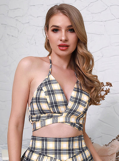 Flash Back Yellow Plaid Crop Top - Fashion Genie Boutique