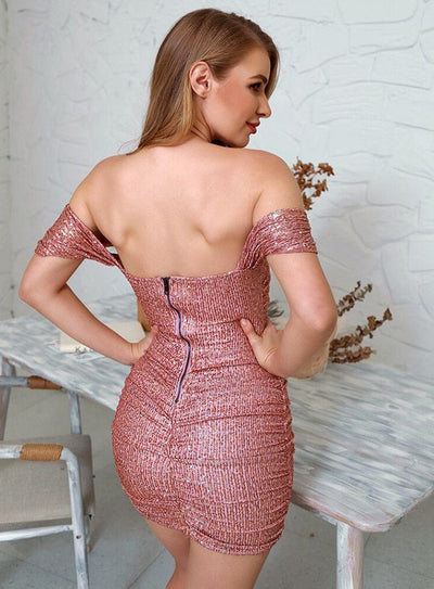 Empire Attitude Pink Bardot Sequin Mini Dress - Fashion Genie Boutique