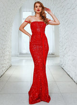 Beautiful Tonight Red Strapless Sequin Dress - Fashion Genie Boutique