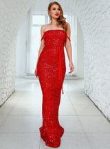 Beautiful Tonight Red Strapless Sequin Dress - Fashion Genie Boutique