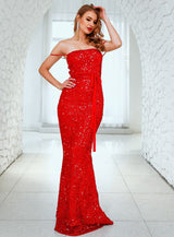 Beautiful Tonight Red Strapless Sequin Dress - Fashion Genie Boutique