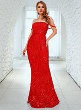Beautiful Tonight Red Strapless Sequin Dress - Fashion Genie Boutique