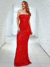 Beautiful Tonight Red Strapless Sequin Dress - Fashion Genie Boutique