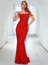 Beautiful Tonight Red Strapless Sequin Dress - Fashion Genie Boutique